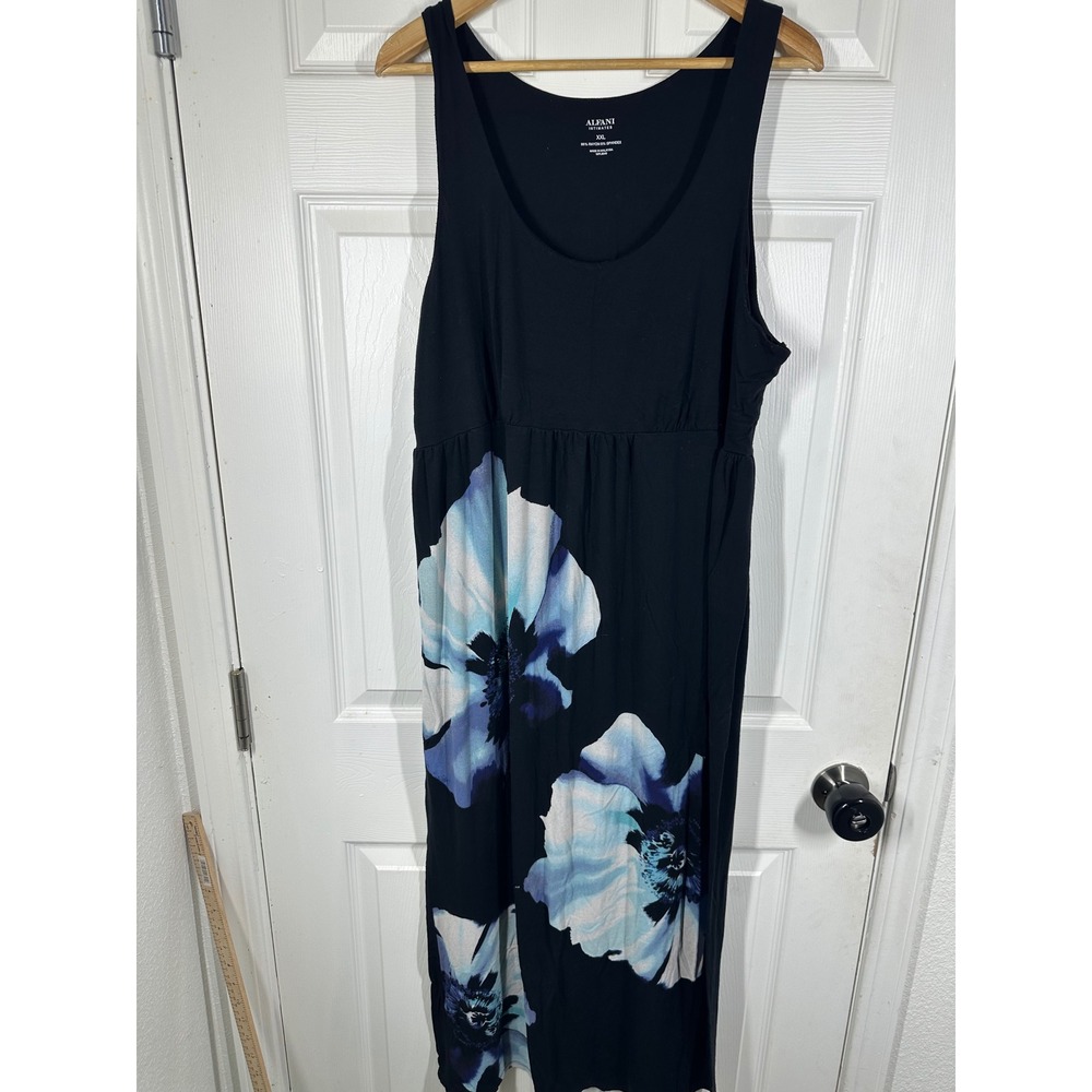 Alfani Maxi Dress Women XXL Black Floral Intimates‎ Sleeveless Scoop Neck Empire